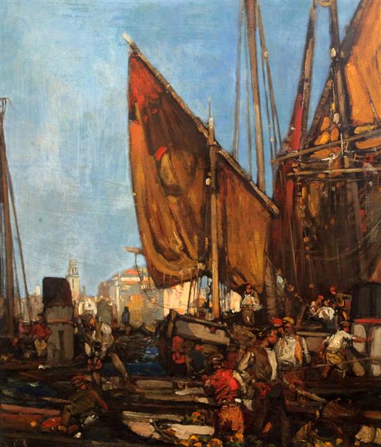 § Sir Frank Brangwyn (1867-1956) A Mediterranean sea port 27.5 x 23.5in.